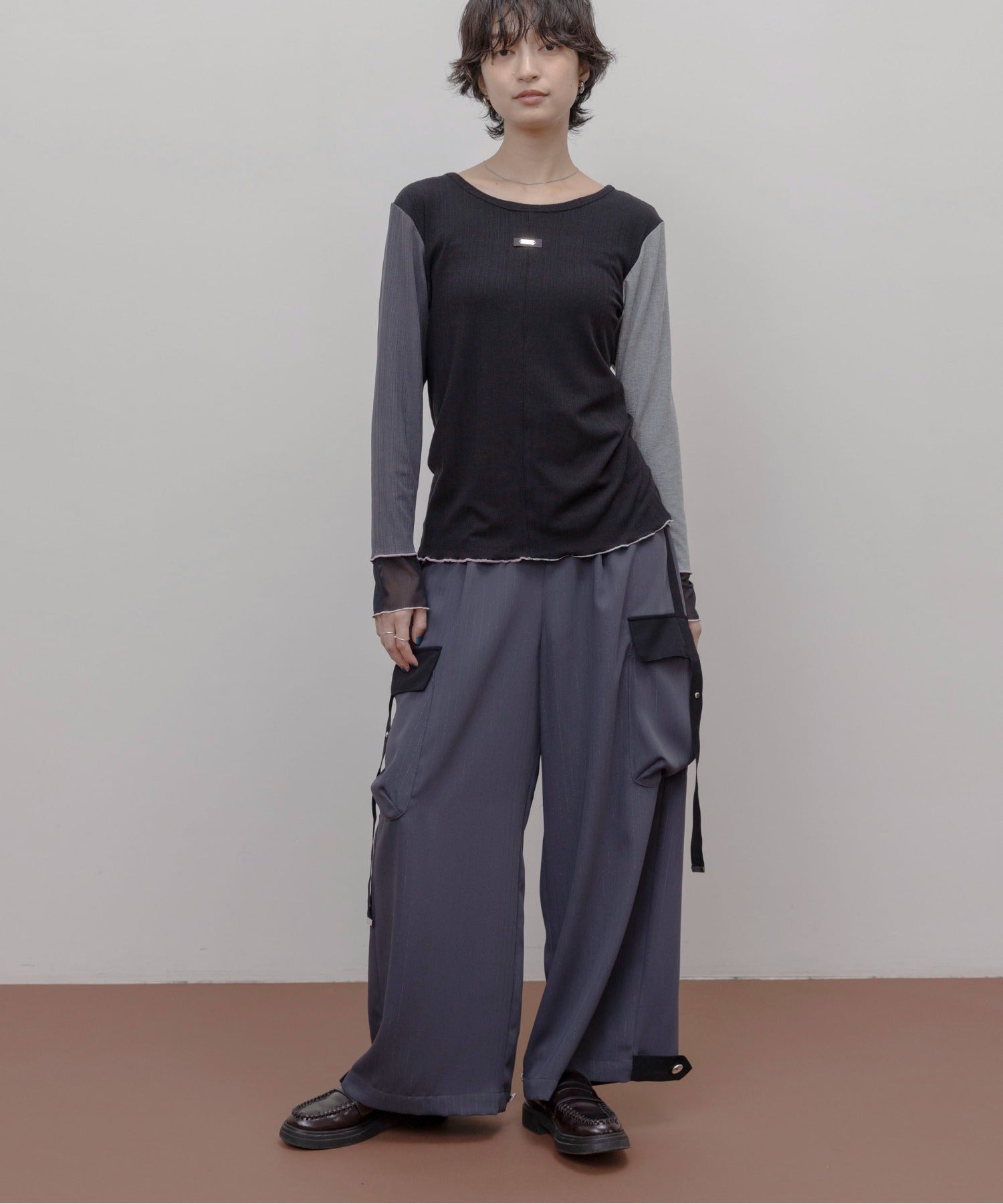 JAPAN BRAND - Mesh Cuff Color Block Top