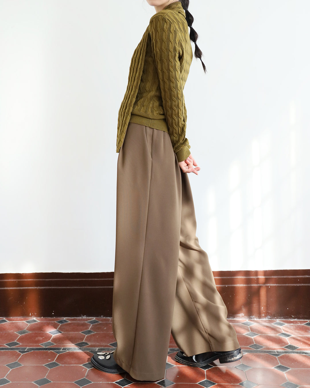 Braided V-Neck Knit Top w/ Scarf (2 colors)