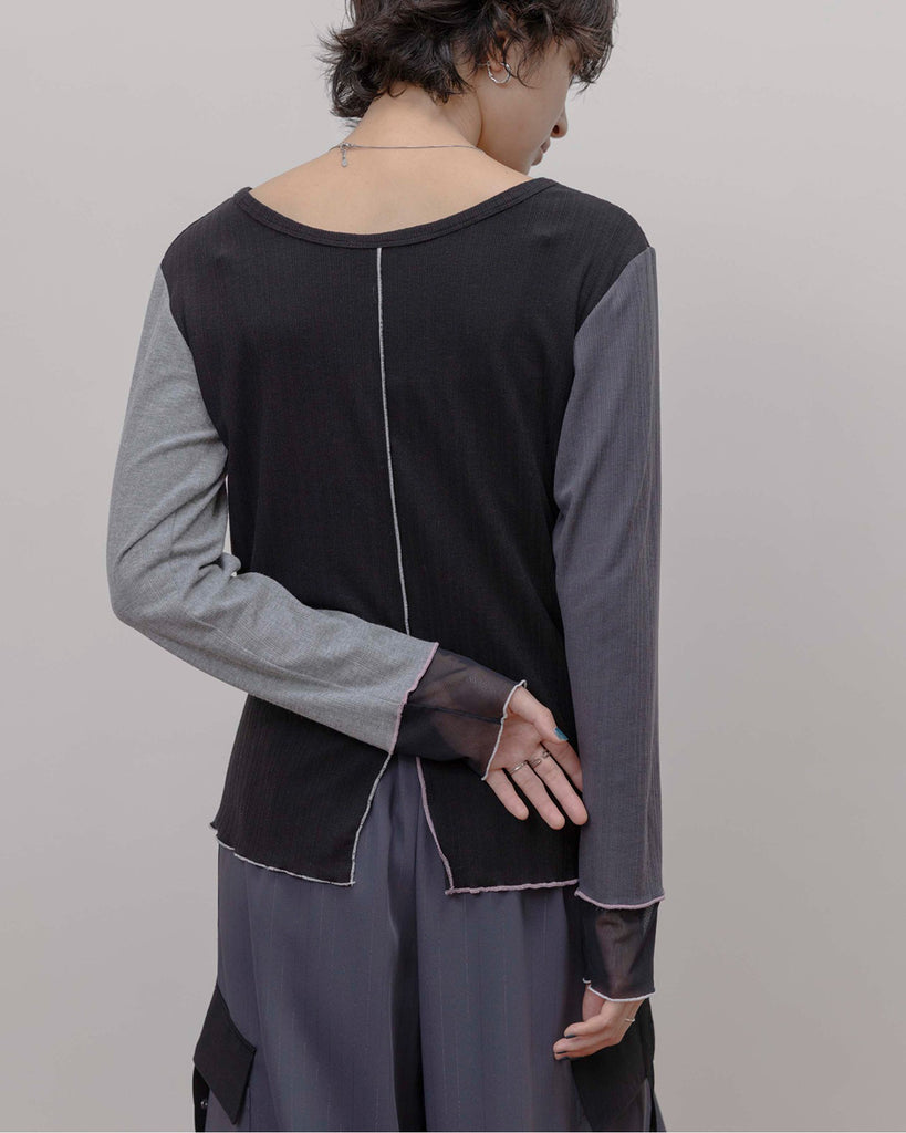 JAPAN BRAND - Mesh Cuff Color Block Top
