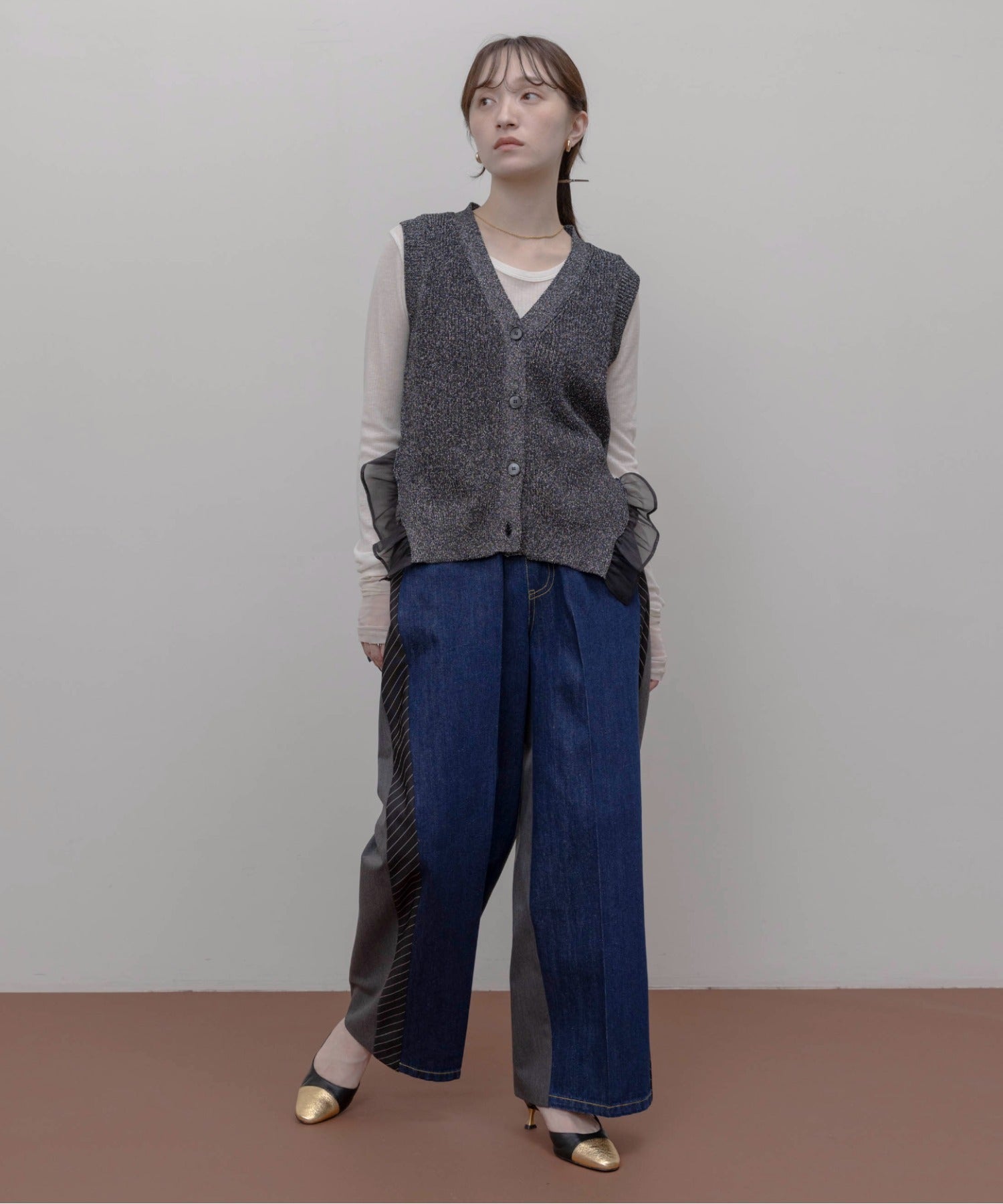 JAPAN BRAND - Metallic Mesh Trim Knitted Vest (3 Colors)