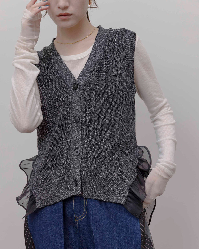 JAPAN BRAND - Metallic Mesh Trim Knitted Vest (3 Colors)