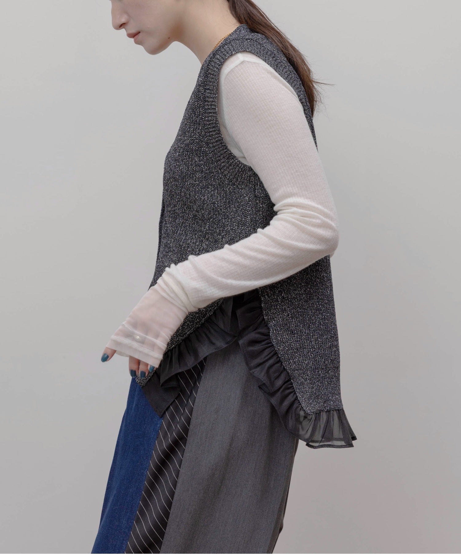 JAPAN BRAND - Metallic Mesh Trim Knitted Vest (3 Colors)