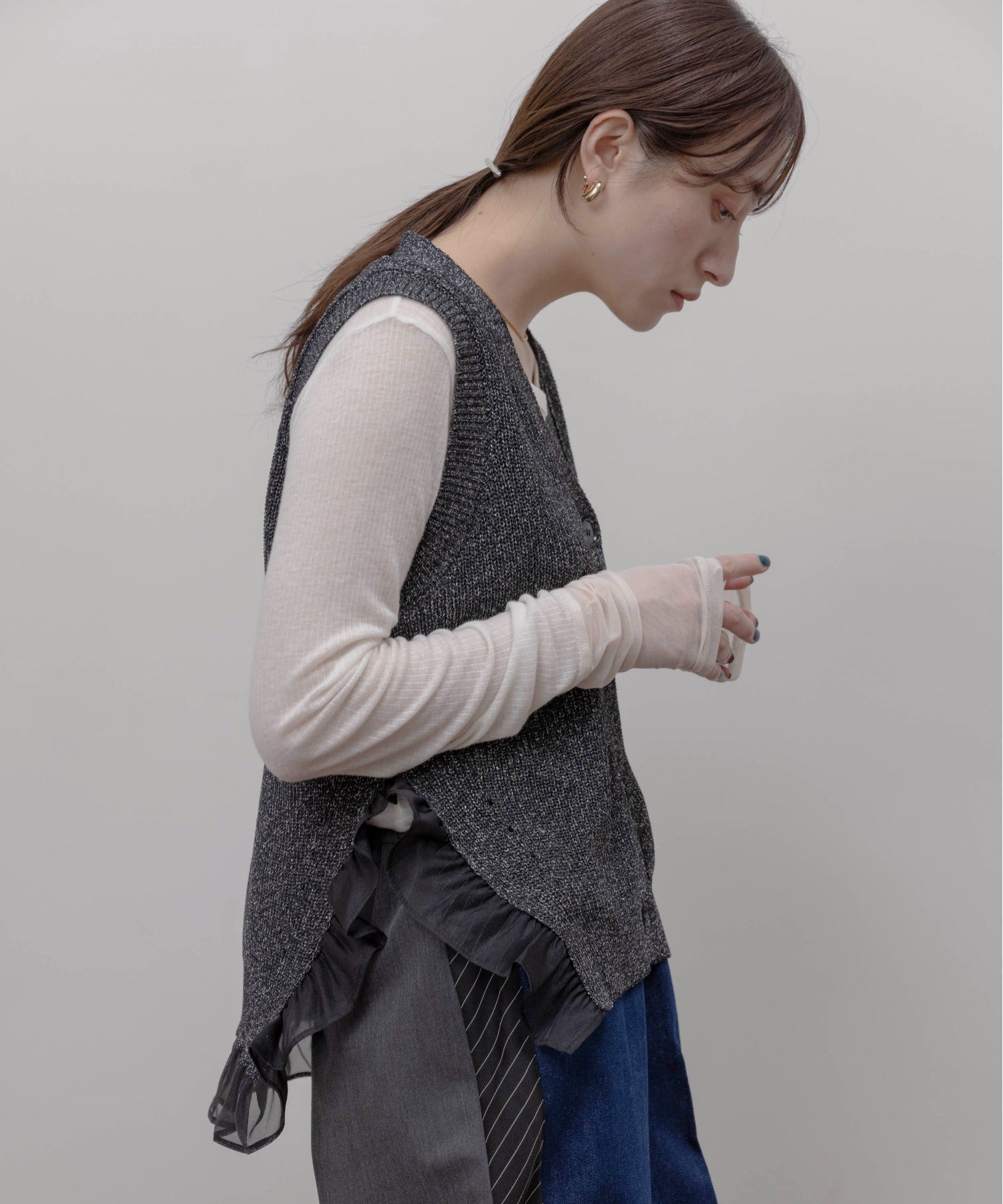 JAPAN BRAND - Metallic Mesh Trim Knitted Vest (3 Colors)