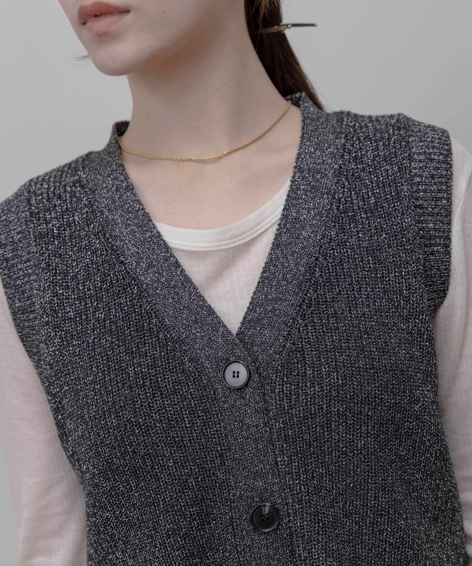 JAPAN BRAND - Metallic Mesh Trim Knitted Vest (3 Colors)