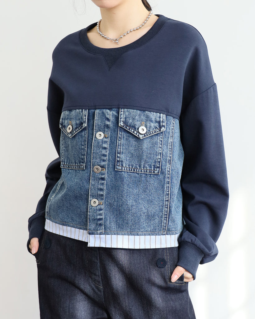 Mix Fabric Denim Sweatshirt