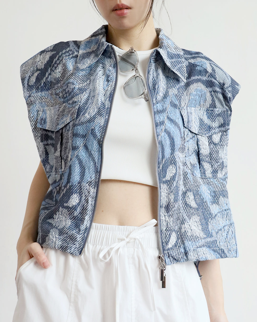 Denim-Look Blue Pattern Vest