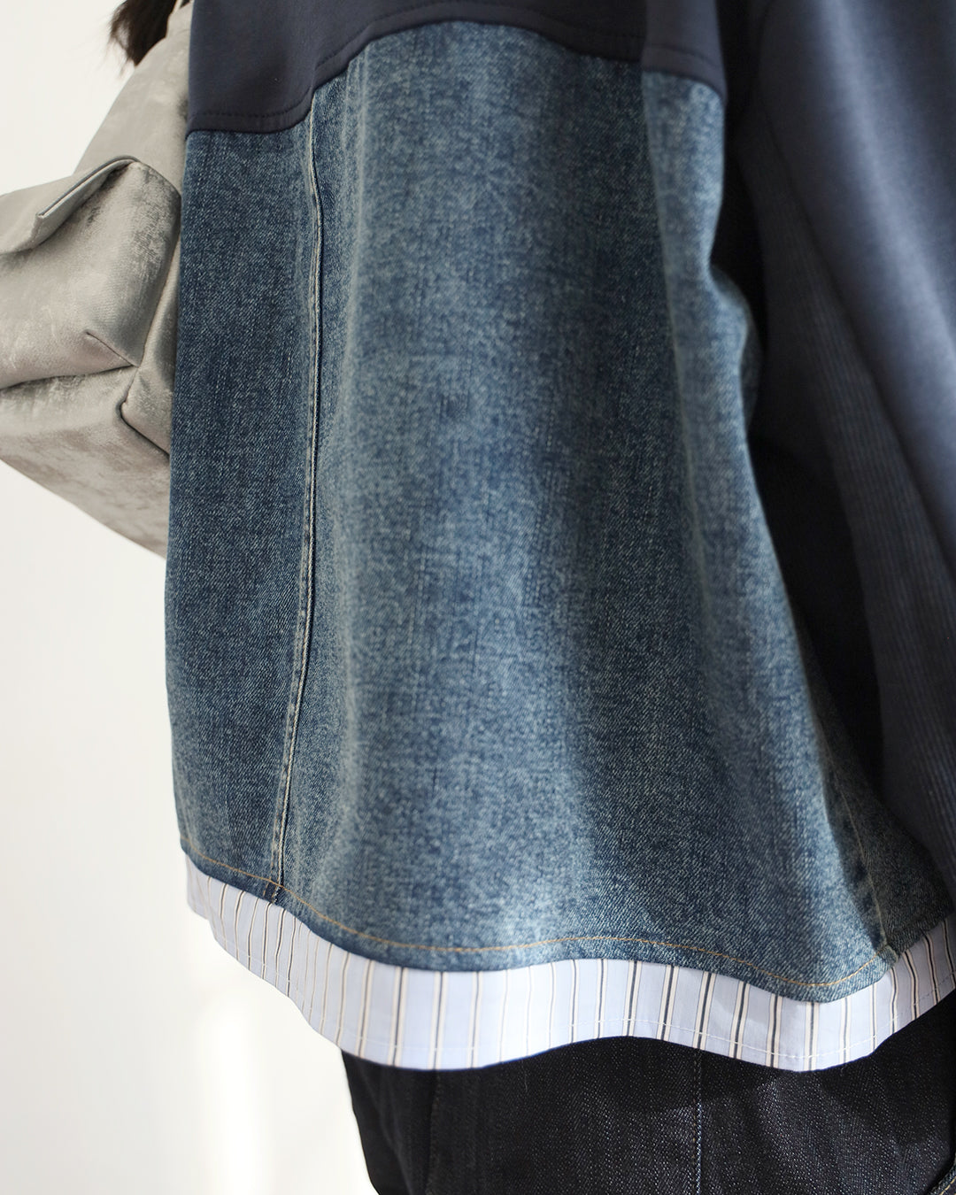 Mix Fabric Denim Sweatshirt
