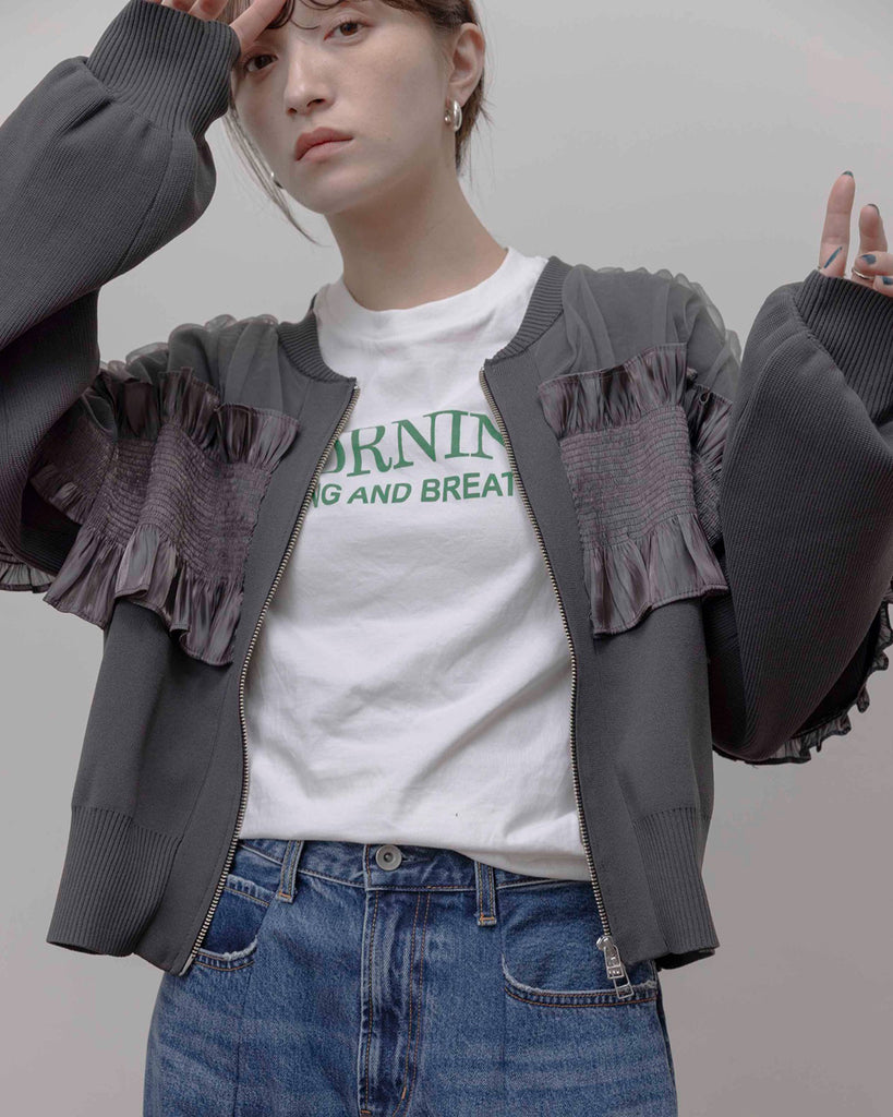 JAPAN BRAND - Mesh Layer Ruched Jacket (2 Colors)