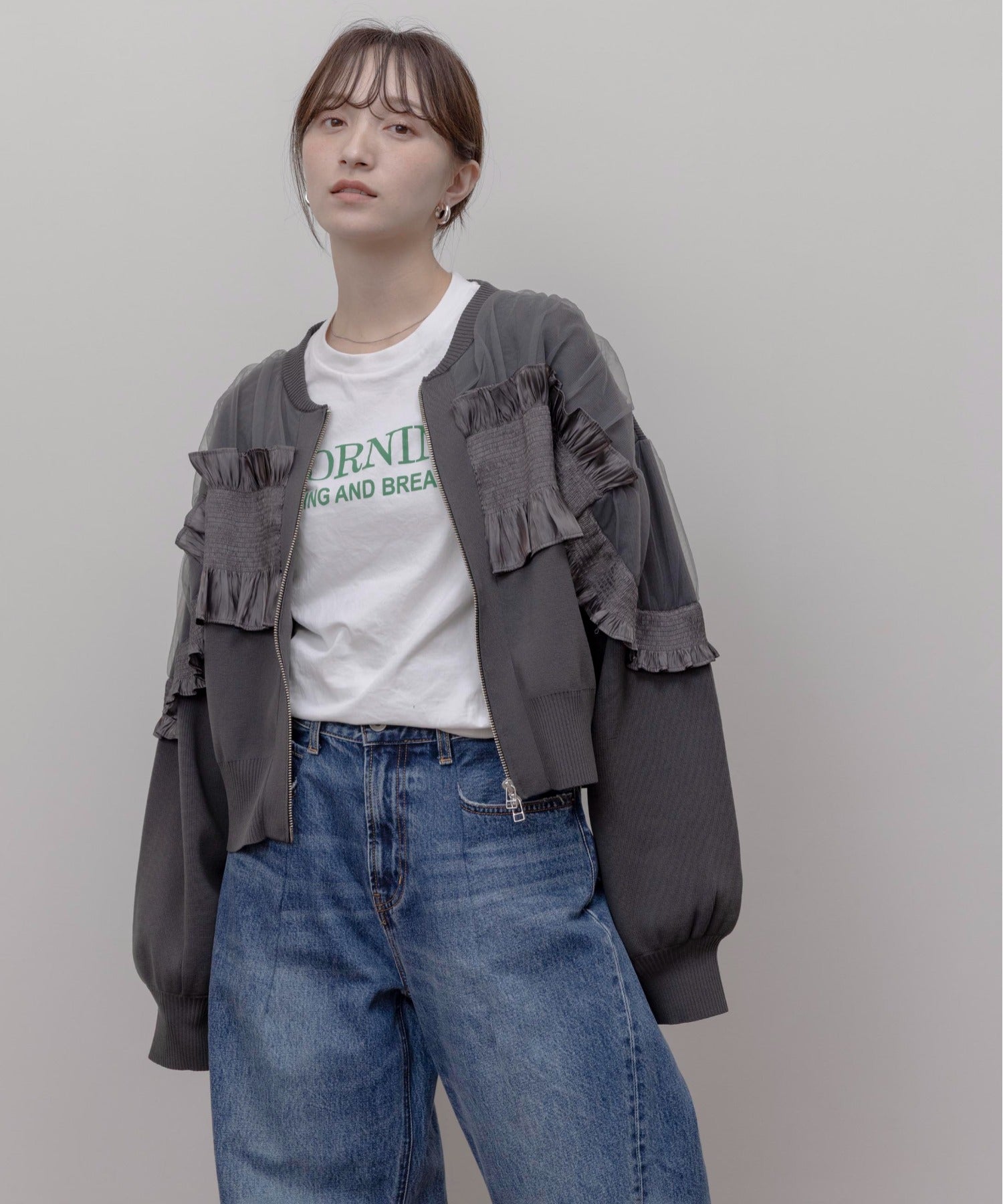 JAPAN BRAND - Mesh Layer Ruched Jacket (2 Colors)