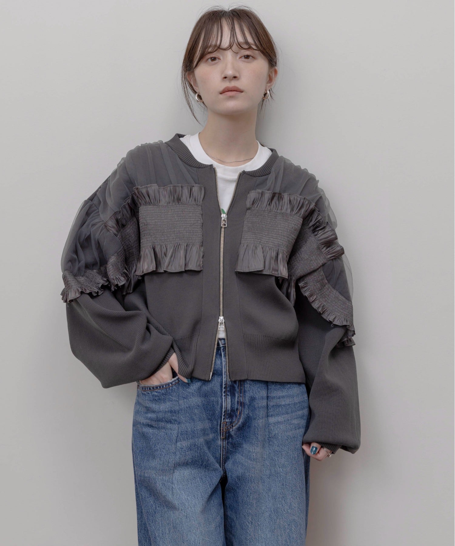 JAPAN BRAND - Mesh Layer Ruched Jacket (2 Colors)