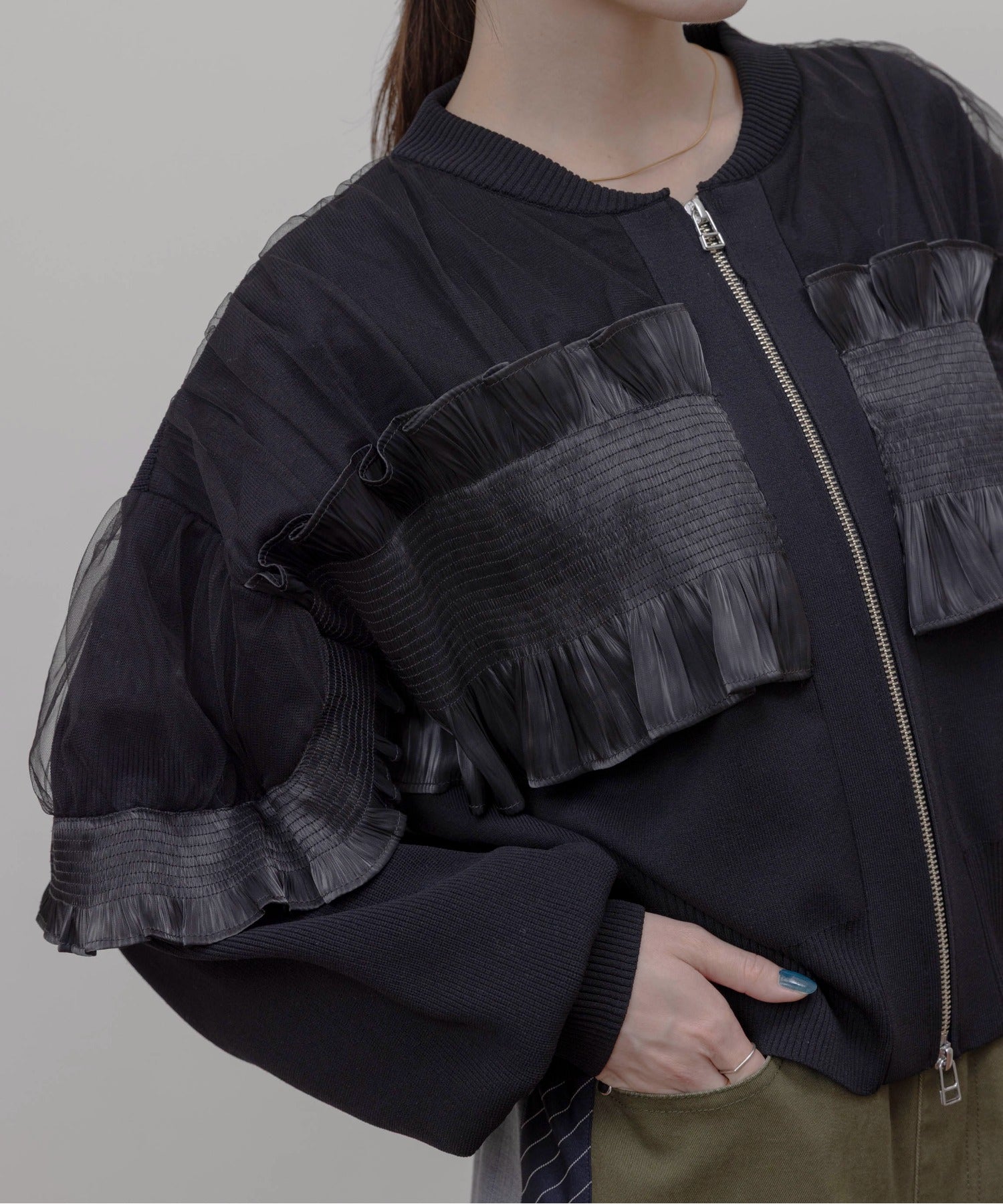 JAPAN BRAND - Mesh Layer Ruched Jacket (2 Colors)