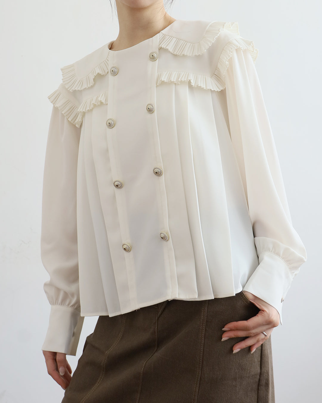 Ruffle Trimmed Pleated Top (2 Colors)