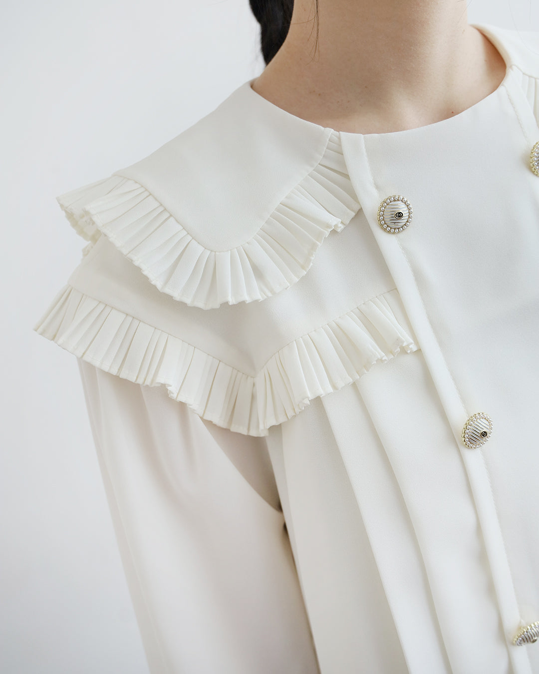 Ruffle Trimmed Pleated Top (2 Colors)