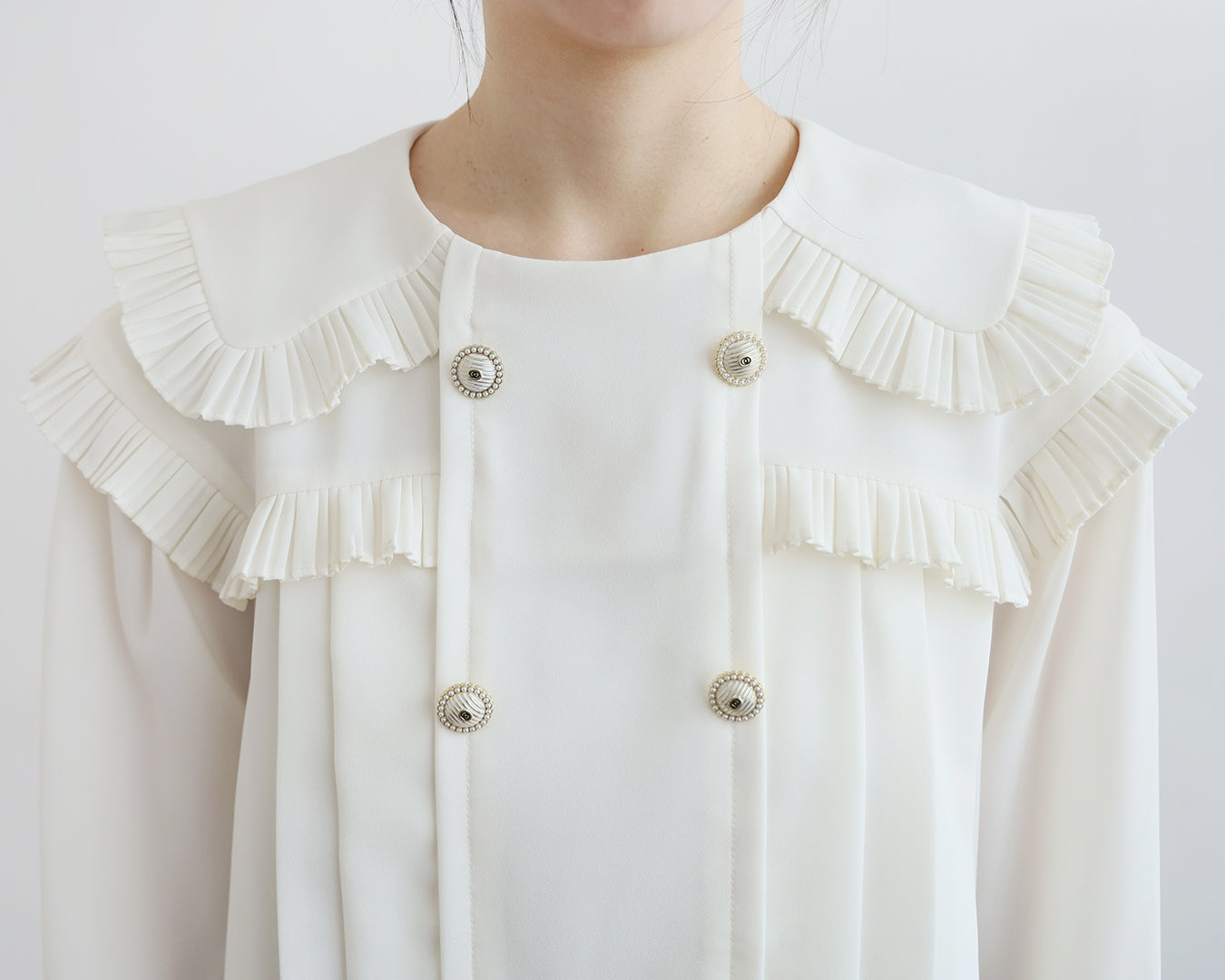 Ruffle Trimmed Pleated Top (2 Colors)