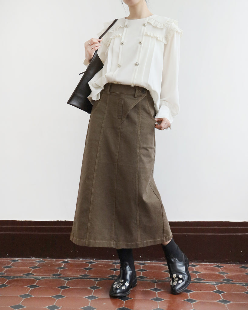 Ruffle Trimmed Pleated Top (2 Colors)