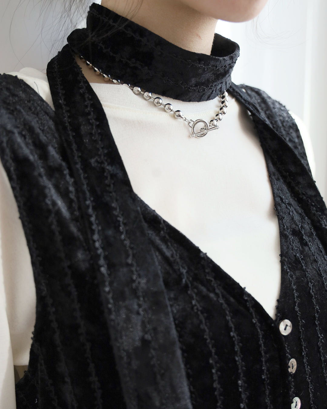 Basic Top + Velvet Peplum Hem Top (Set) (2 colors)