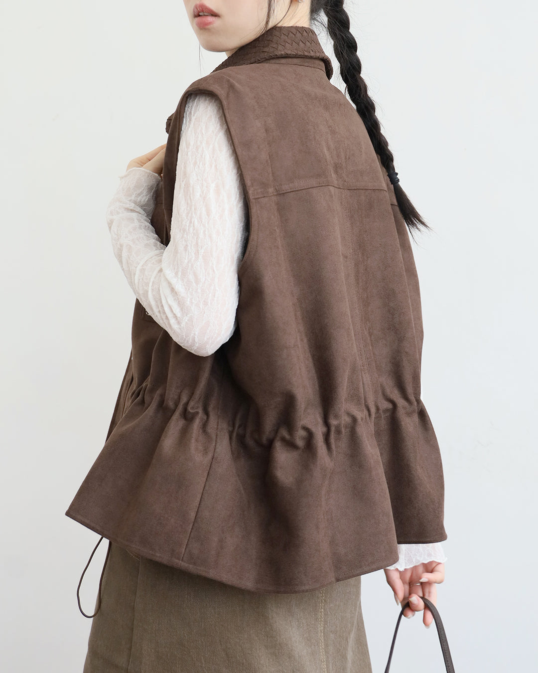 Woven-Collar Faux-Leather Vest (2 Colors)