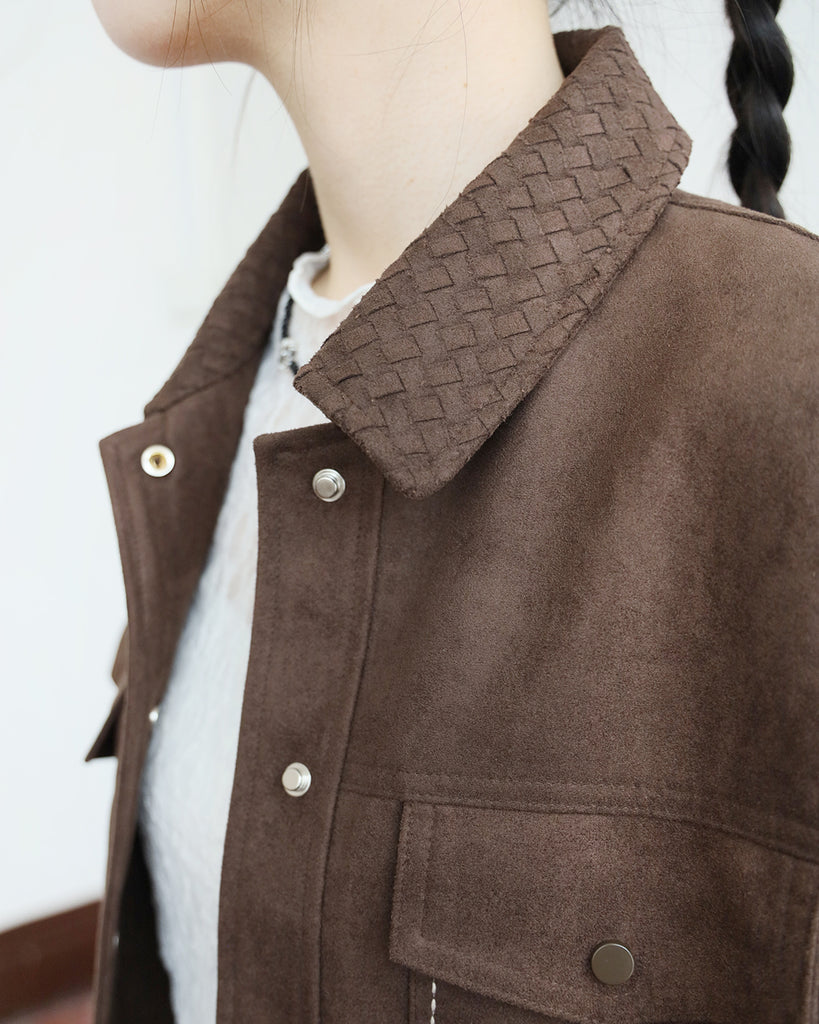 Woven-Collar Faux-Leather Vest (2 Colors)