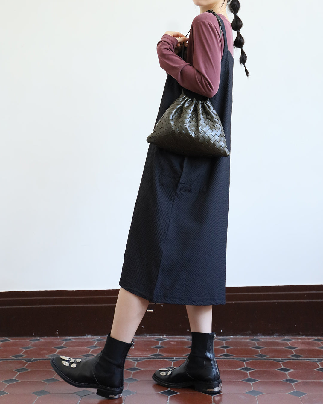 Crinkle Fabric Pinafore Dress