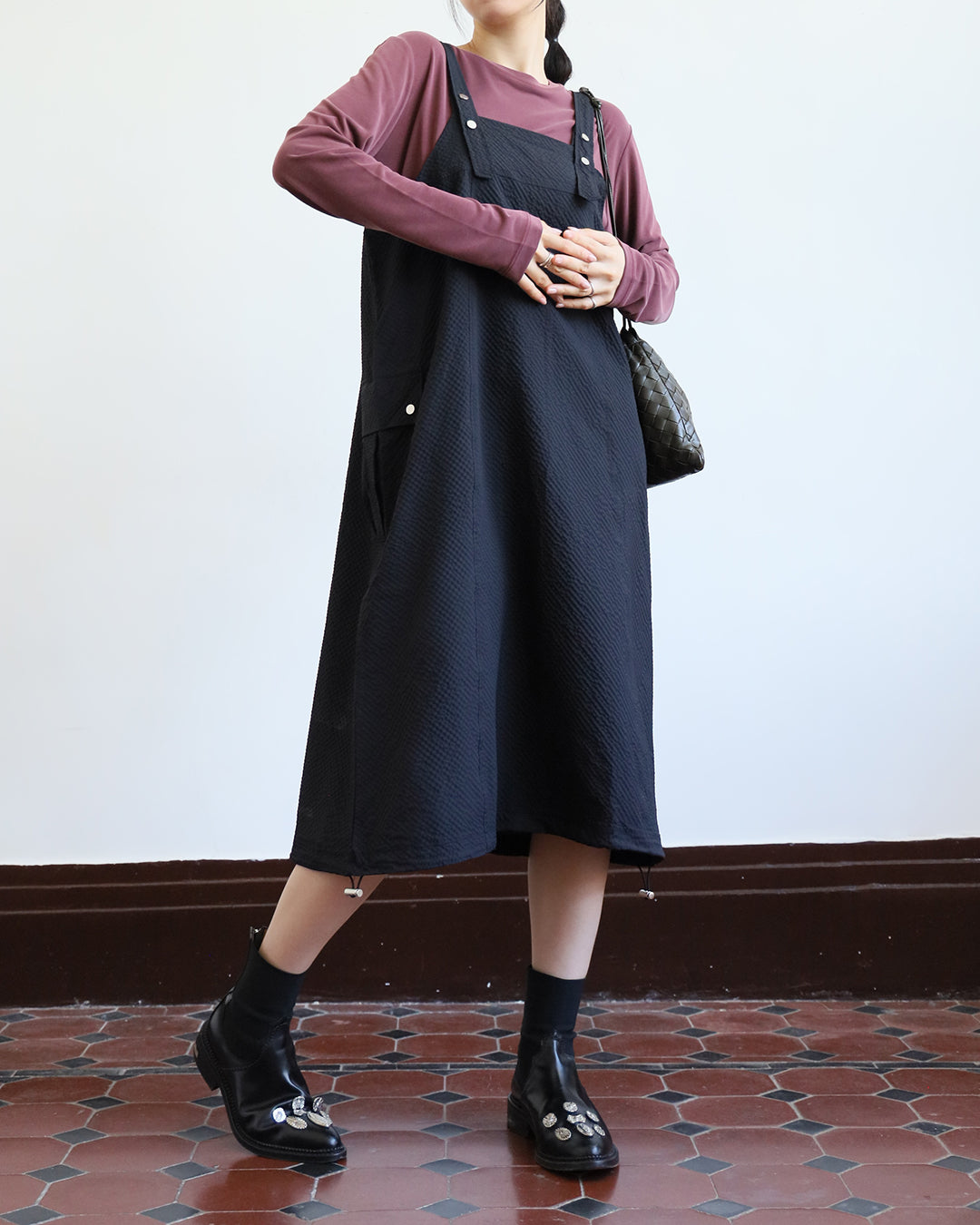 Crinkle Fabric Pinafore Dress
