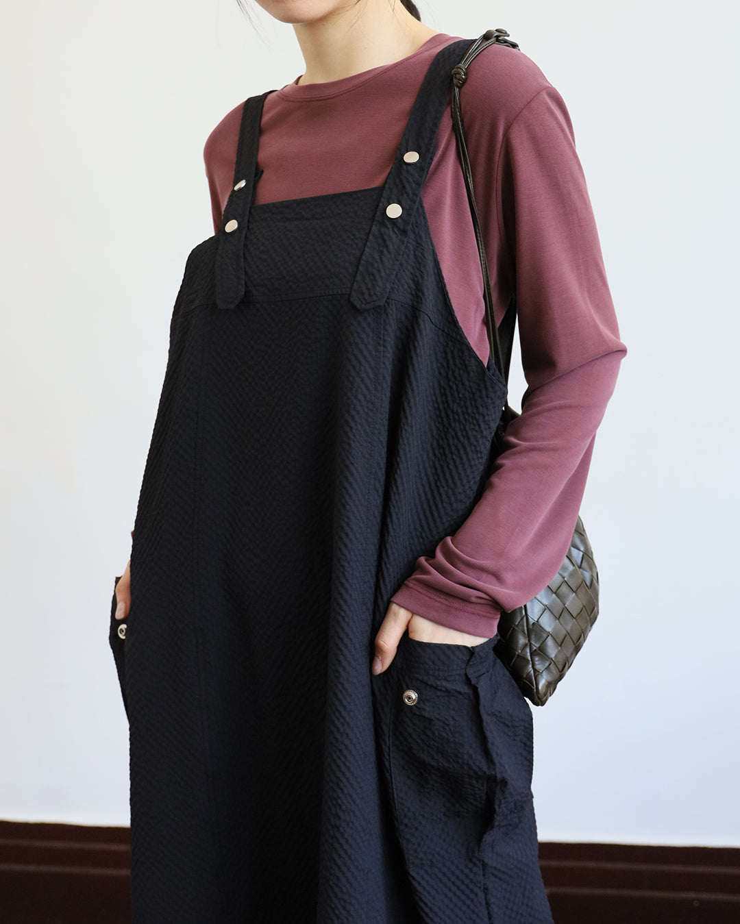 Crinkle Fabric Pinafore Dress