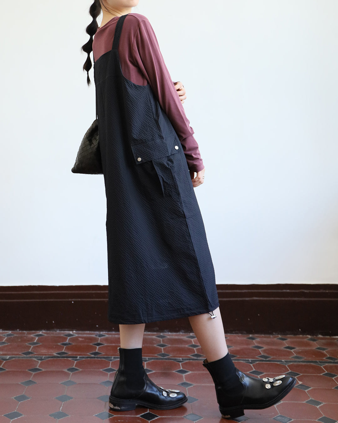 Crinkle Fabric Pinafore Dress