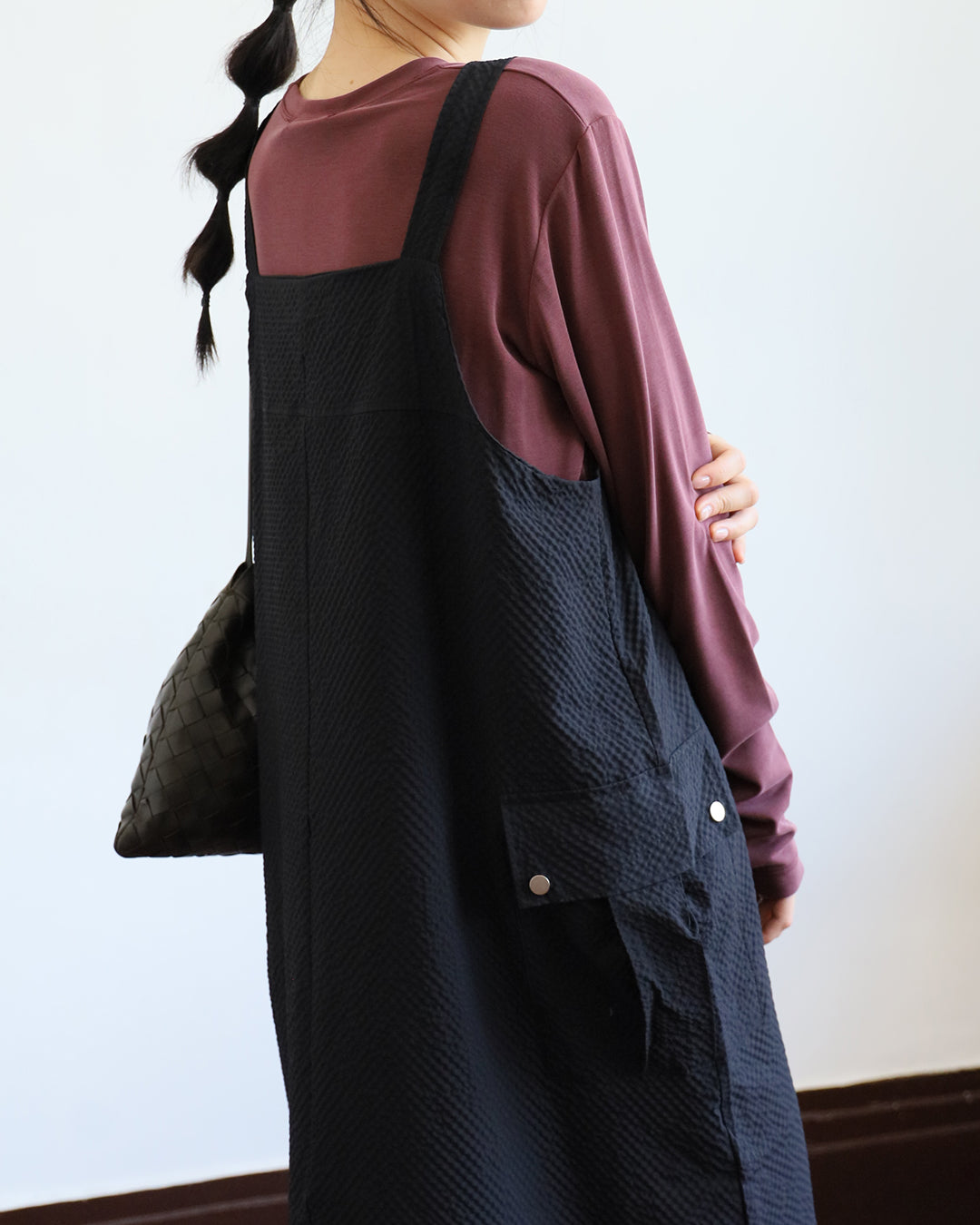 Crinkle Fabric Pinafore Dress