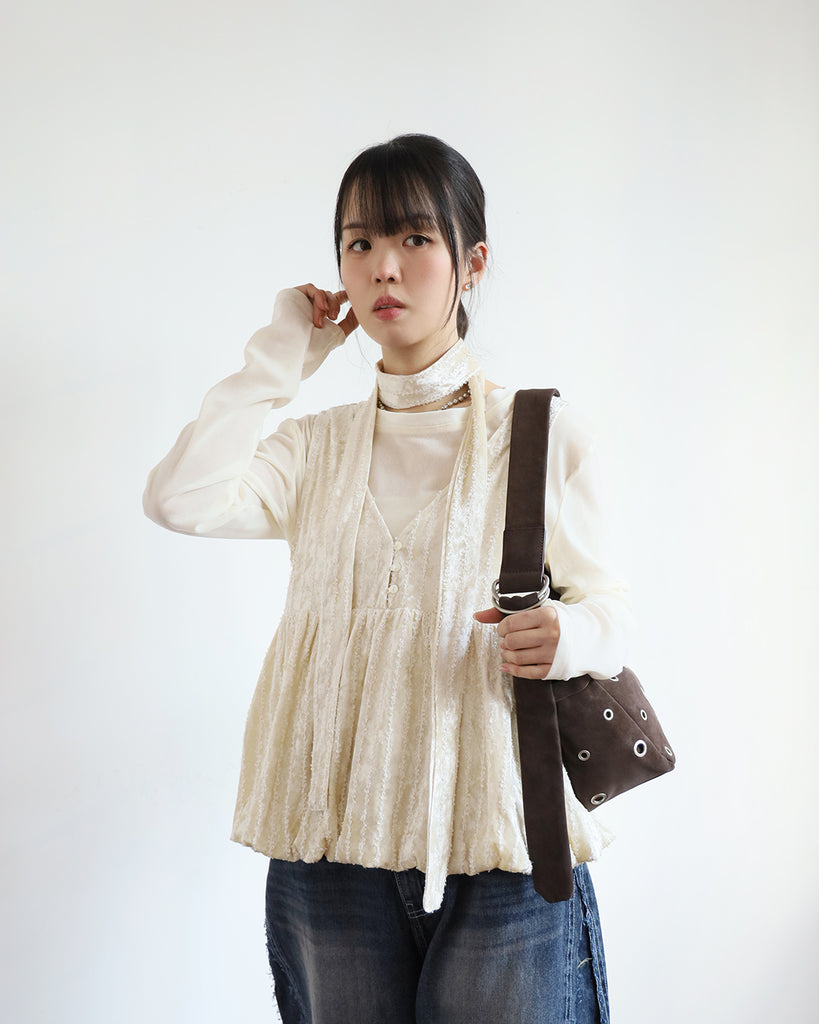 Basic Top + Velvet Peplum Hem Top (Set) (2 colors)