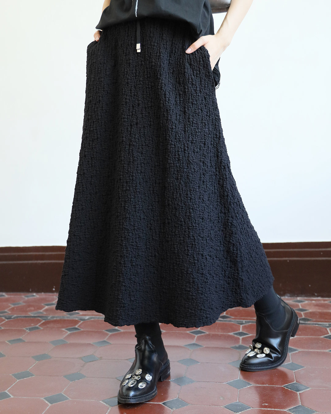 Texture Fabric Skater Skirt (3 color)