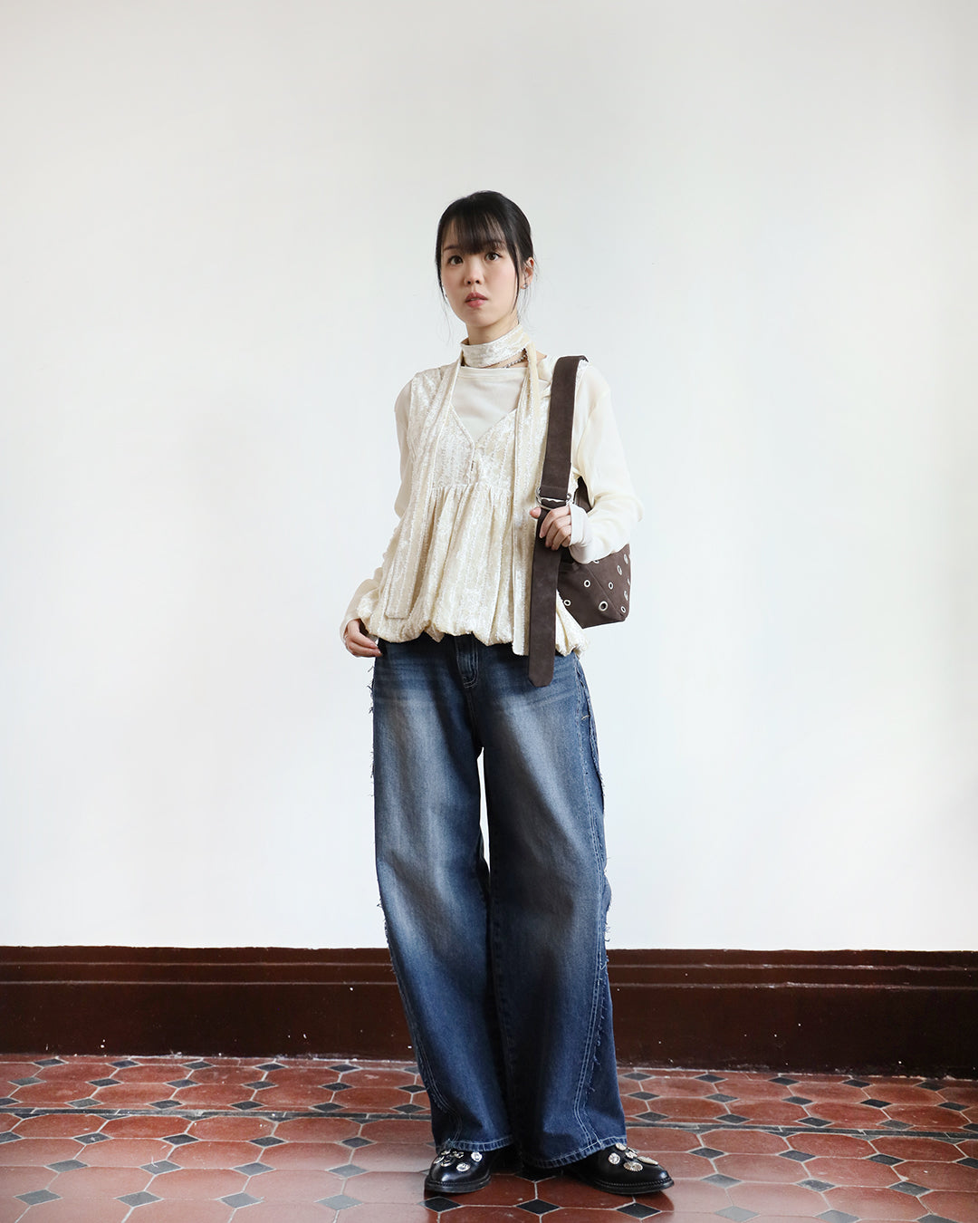 Basic Top + Velvet Peplum Hem Top (Set) (2 colors)