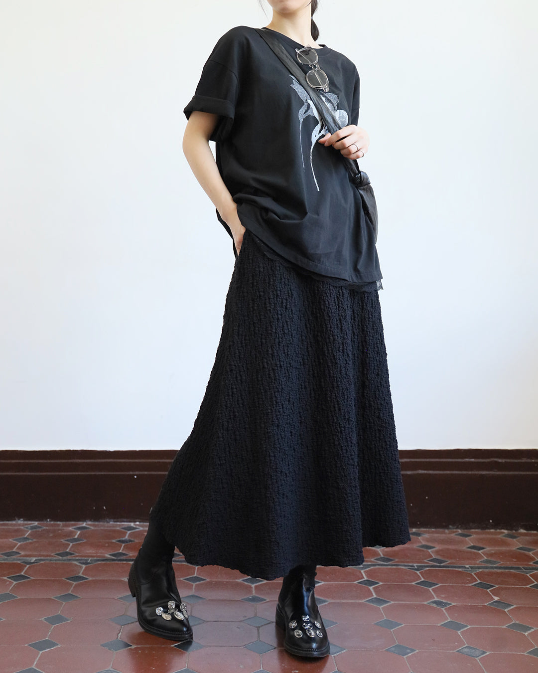 Texture Fabric Skater Skirt (3 color)