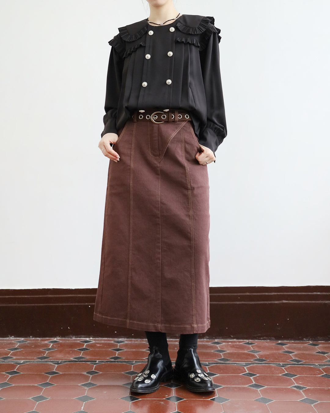 Ruffle Trimmed Pleated Top (2 Colors)