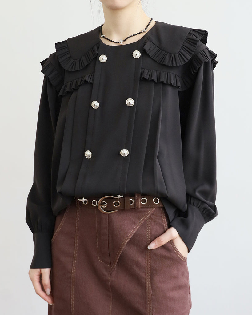 Ruffle Trimmed Pleated Top (2 Colors)