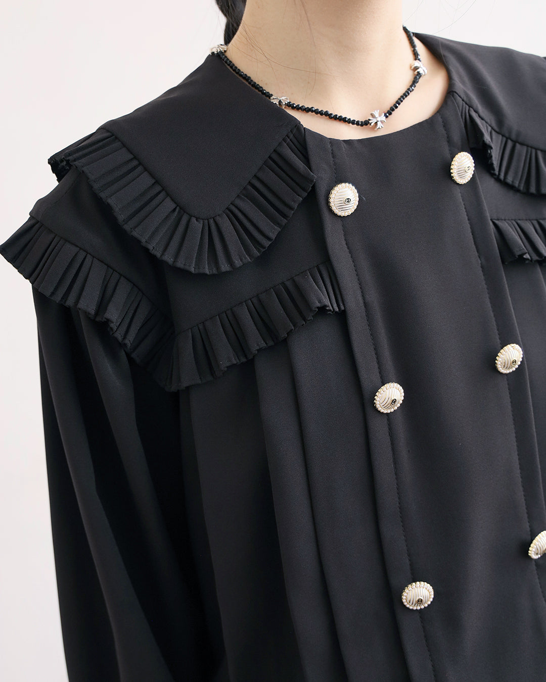 Ruffle Trimmed Pleated Top (2 Colors)
