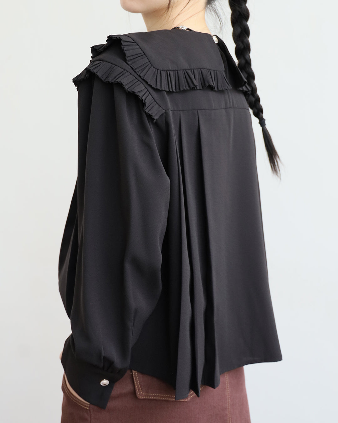 Ruffle Trimmed Pleated Top (2 Colors)