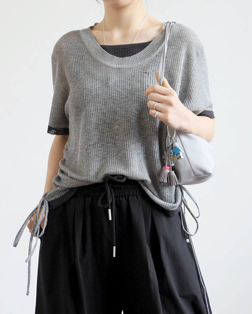 Layered Drawstring Knit Top (4 color)