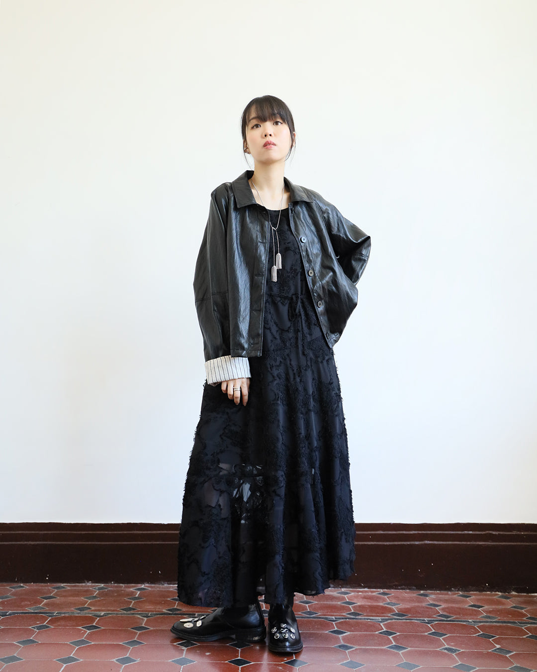 Texture Fabric Dress w/ Belt (2 color)