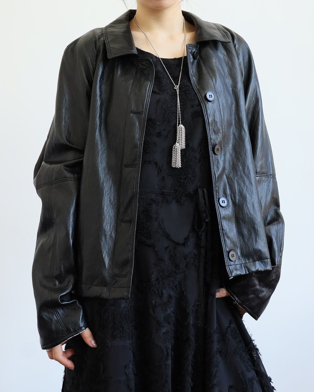 Striped Cuff Faux Leather Jacket