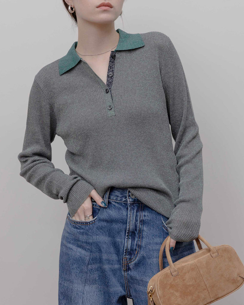 JAPAN BRAND - Metallic Ribbed Knit Top (4 Colors)