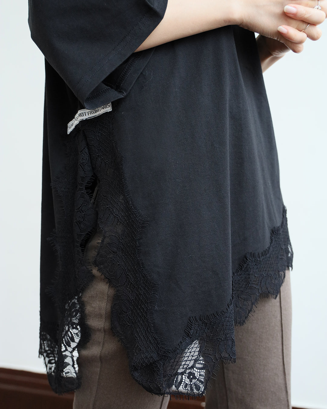 Asymmetric Lace Trim Tee (2 Colors)