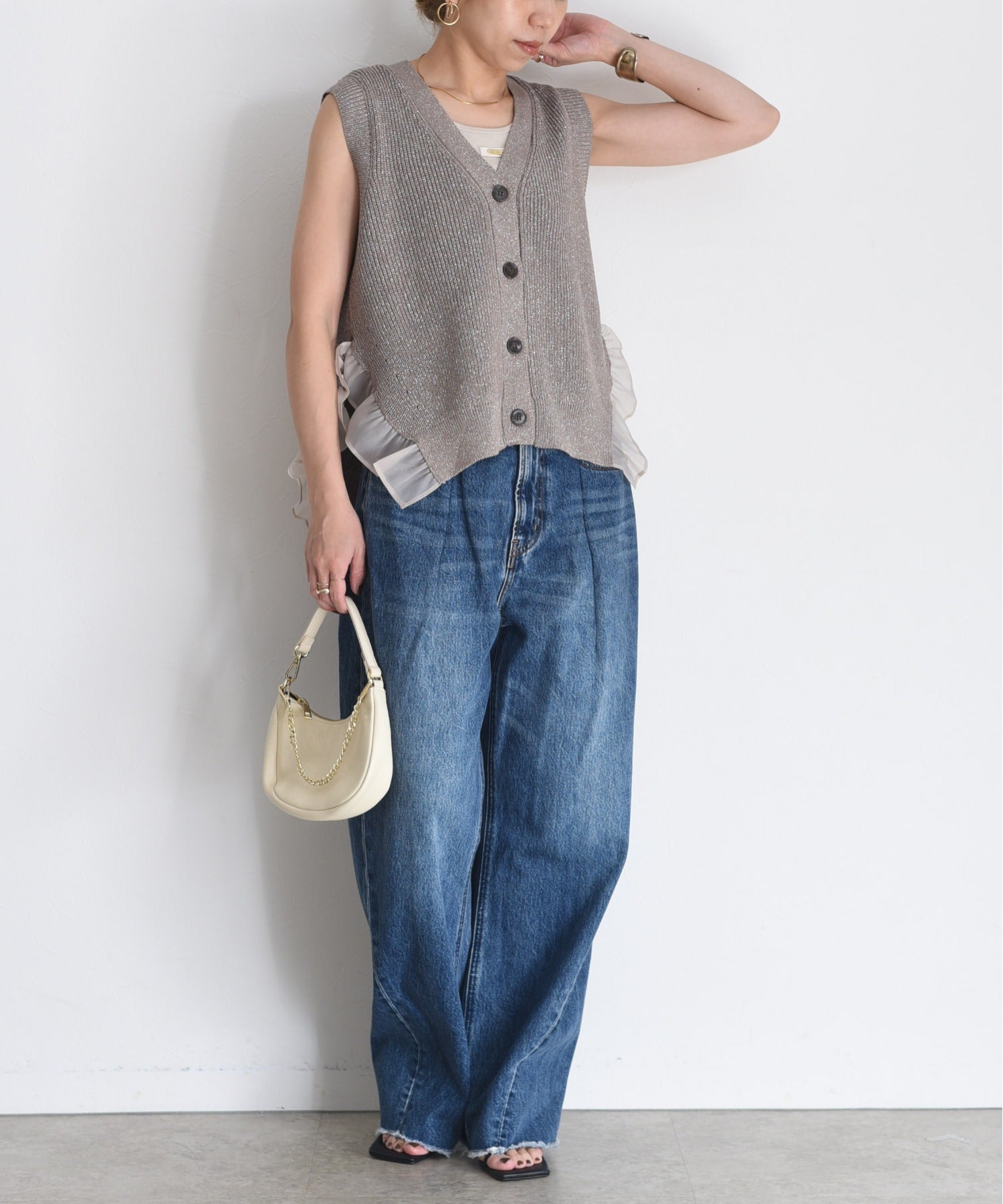JAPAN BRAND - Metallic Mesh Trim Knitted Vest (3 Colors)