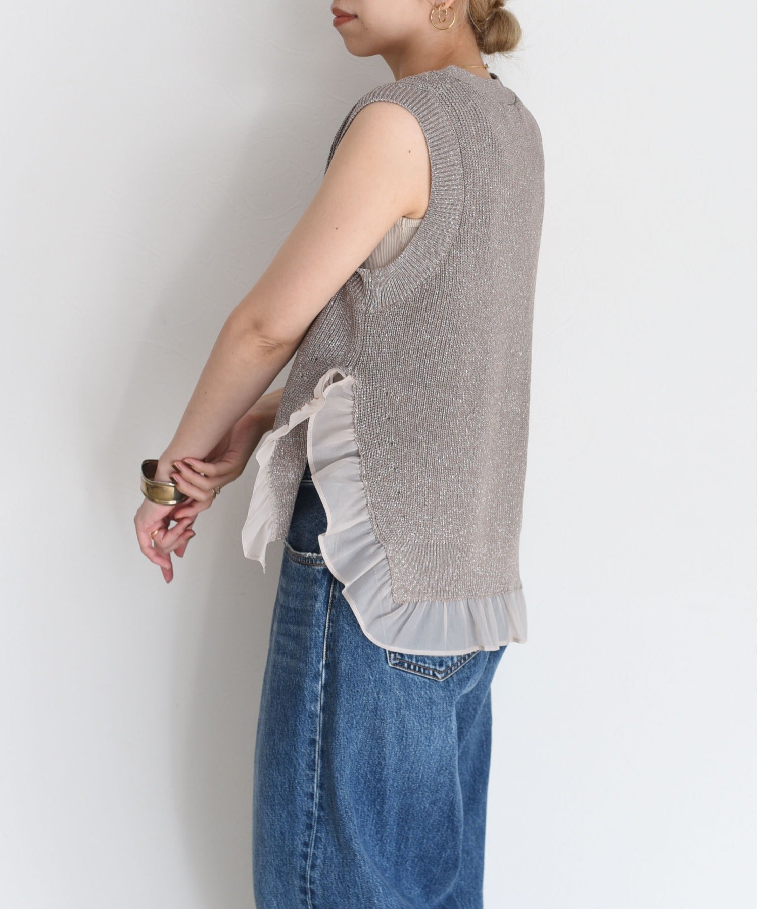 JAPAN BRAND - Metallic Mesh Trim Knitted Vest (3 Colors)