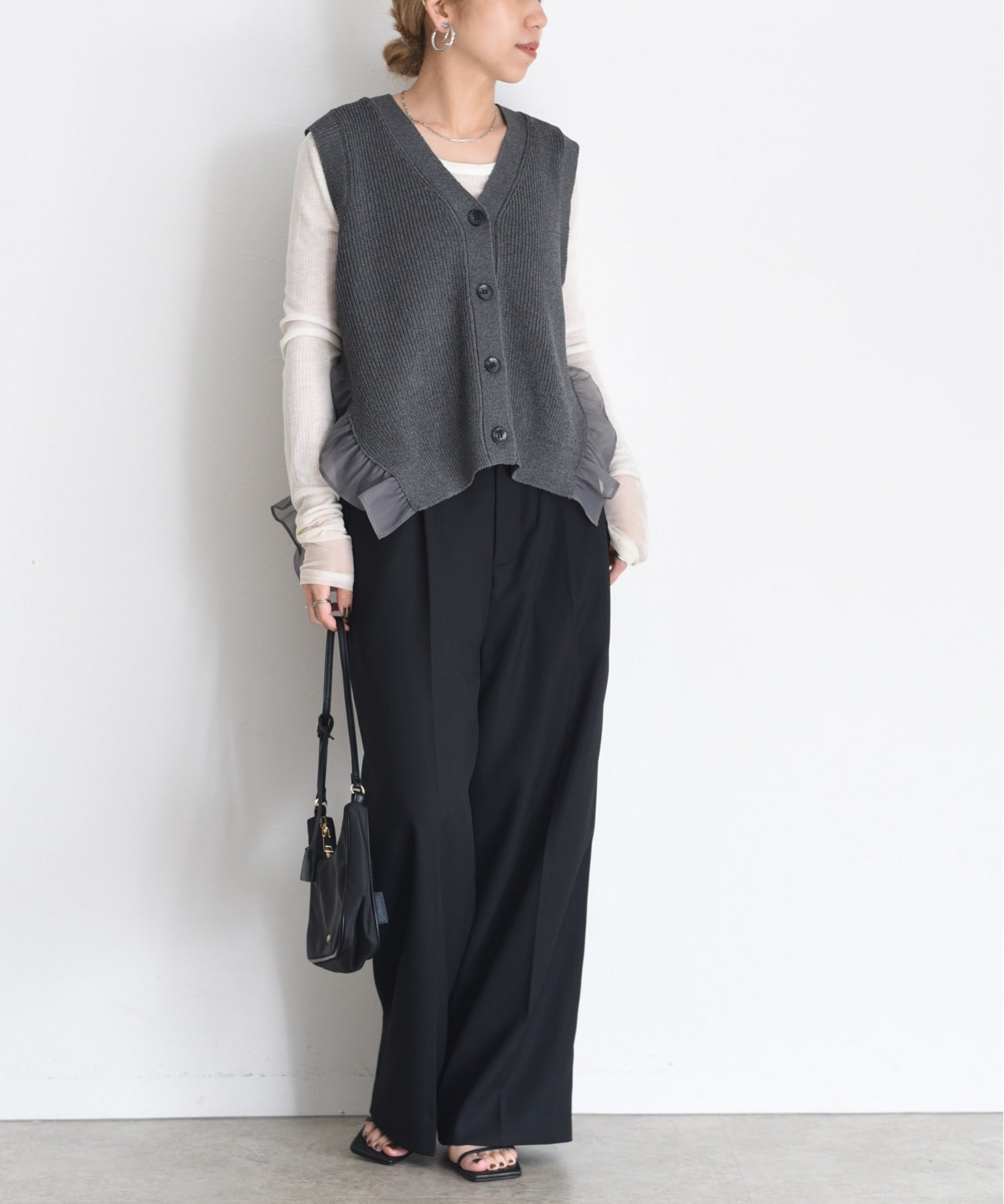 JAPAN BRAND - Metallic Mesh Trim Knitted Vest (3 Colors)