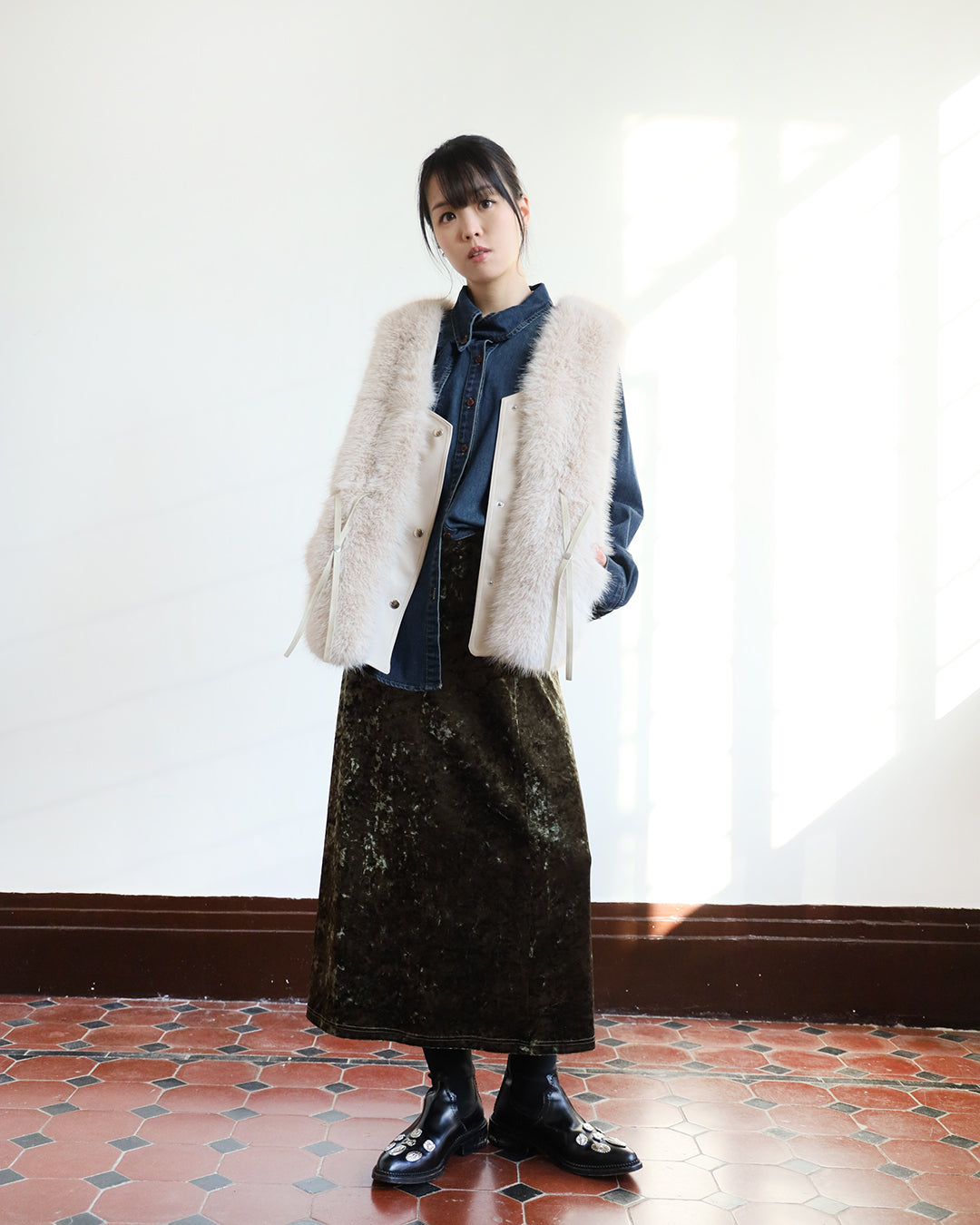 Tie Collar Denim Shirt