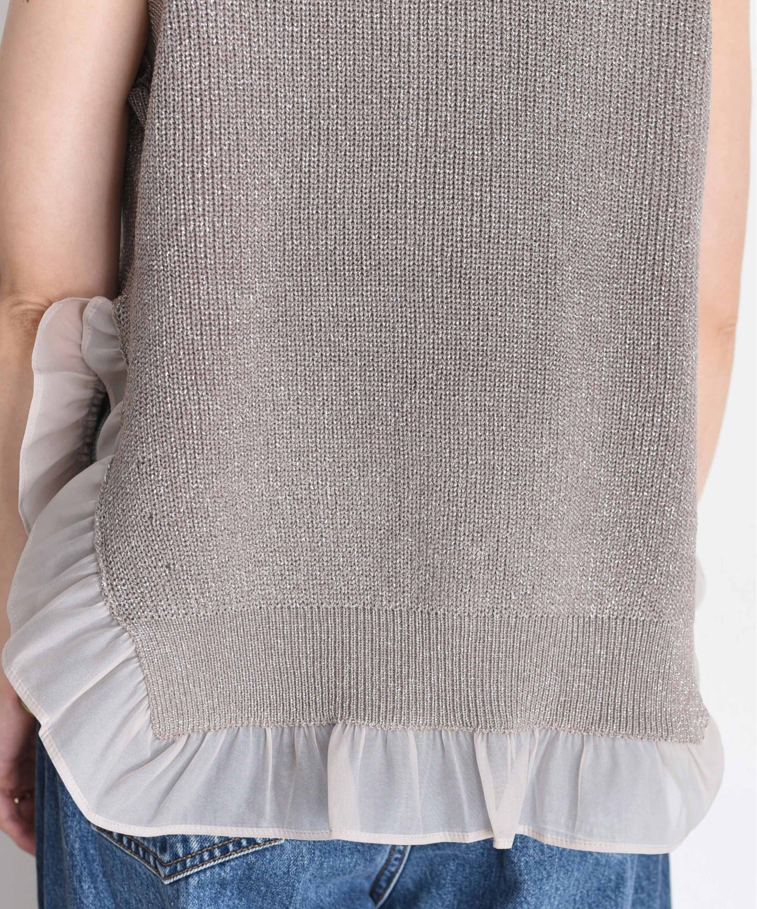 JAPAN BRAND - Metallic Mesh Trim Knitted Vest (3 Colors)
