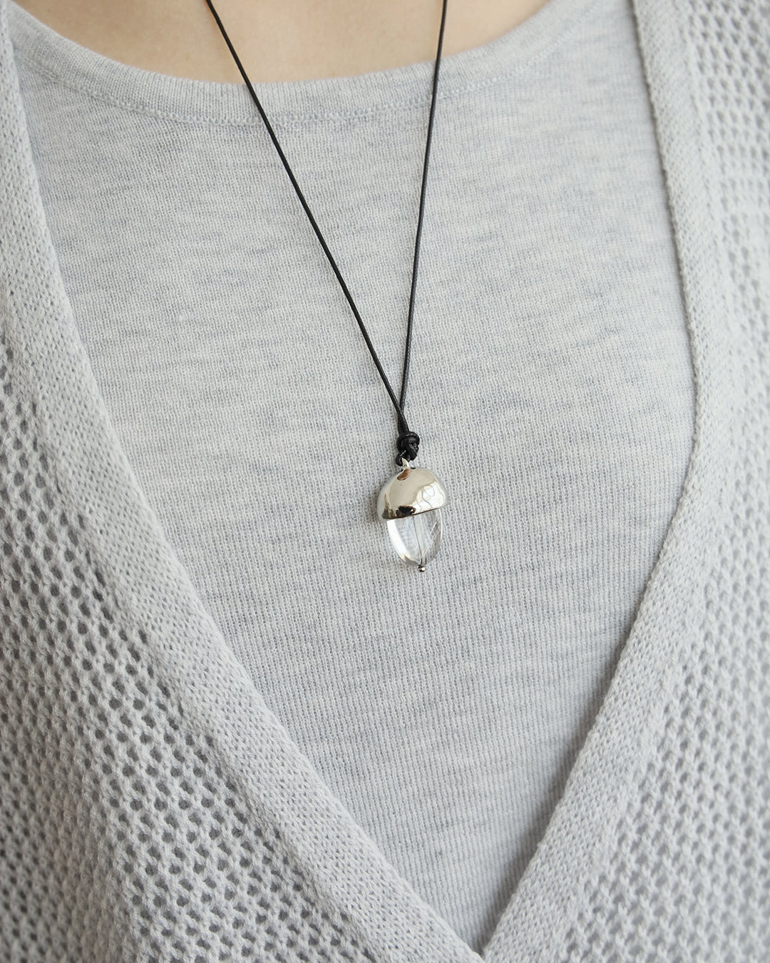 Clear Bead Long Cord Necklace