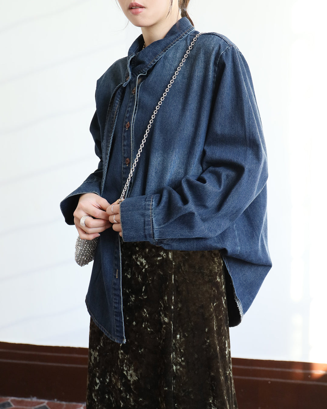 Tie Collar Denim Shirt