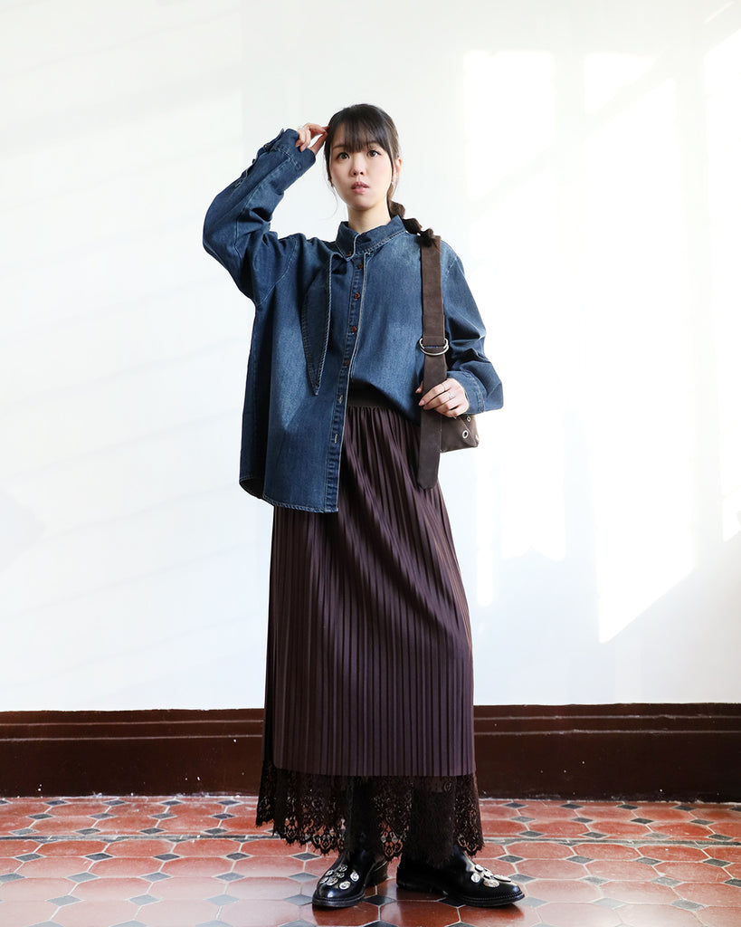 Reversible Lace Layer Pleated Skirt