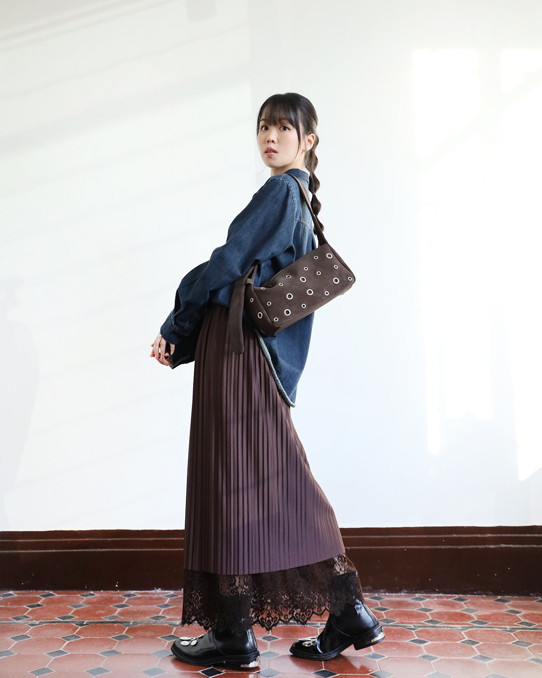 Reversible Lace Layer Pleated Skirt