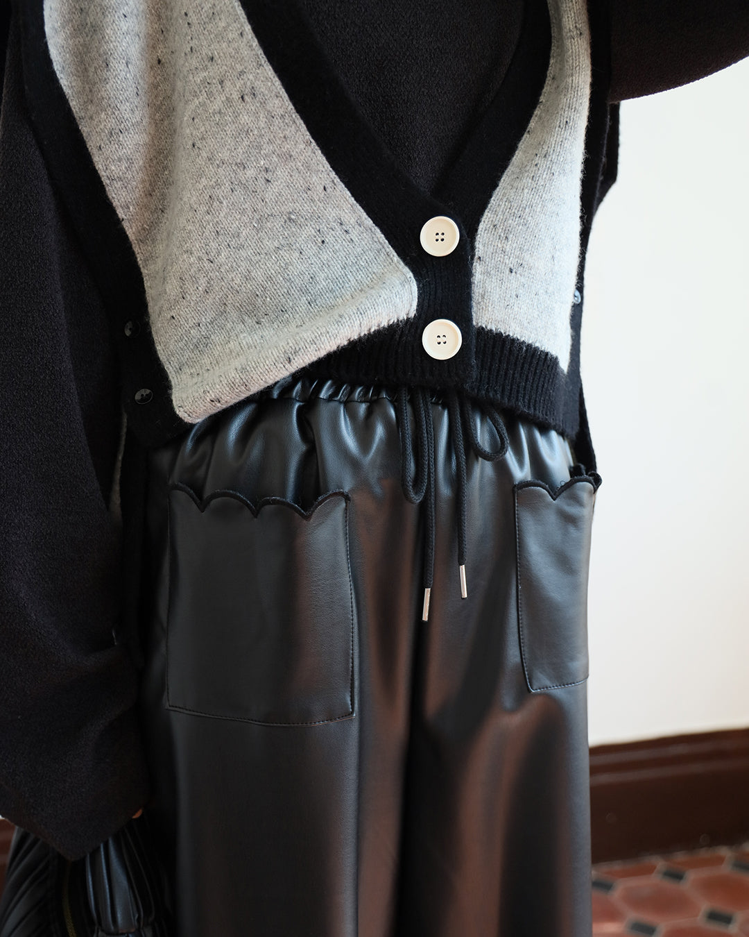 Wave Hem Faux Leather Pants (2 color)